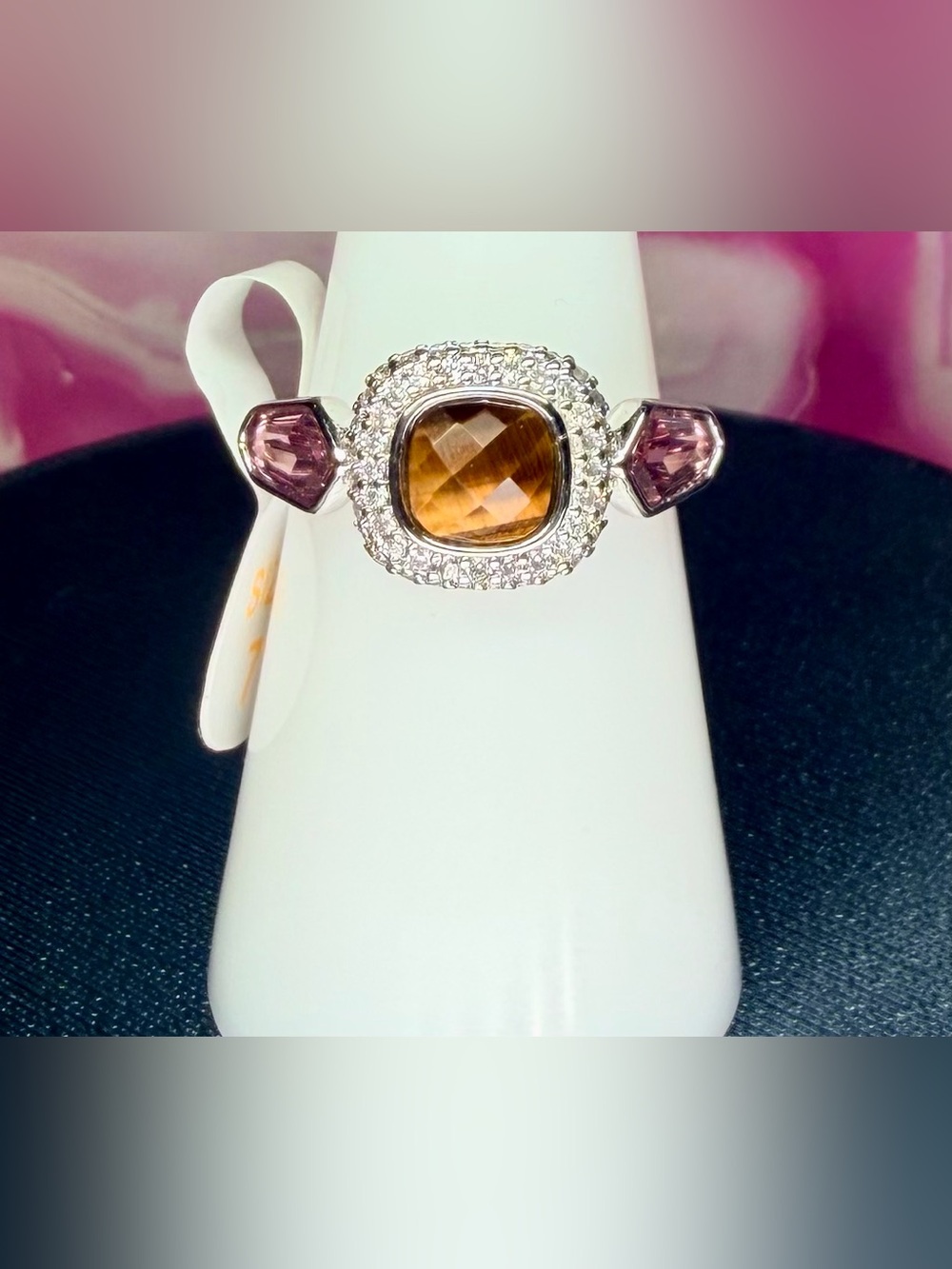 Bomb Party OG Ring- Tigers Eye & Light Rhodolite, Size 7 RG43004